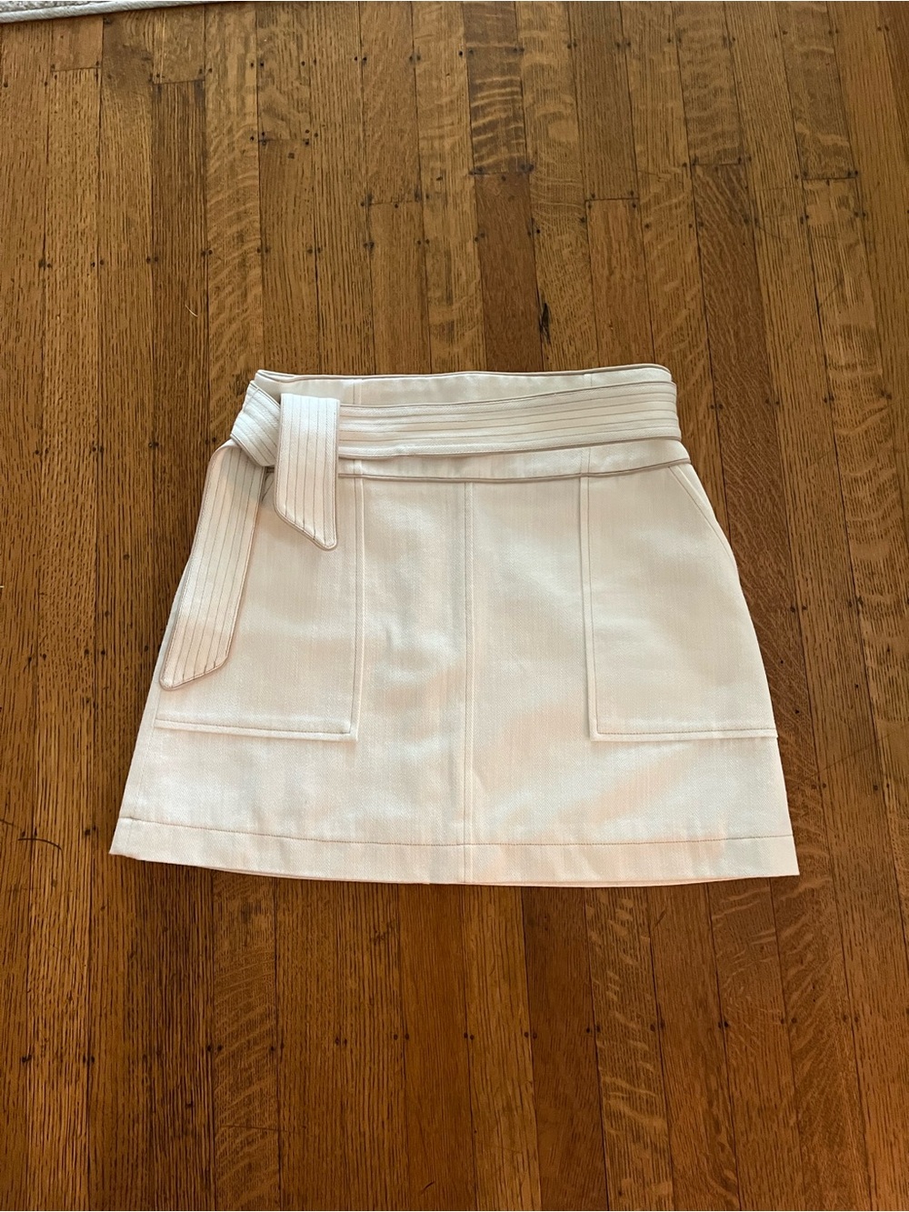 INTERMIX Angela Cream Mini Skirt with Waist Tie Detail